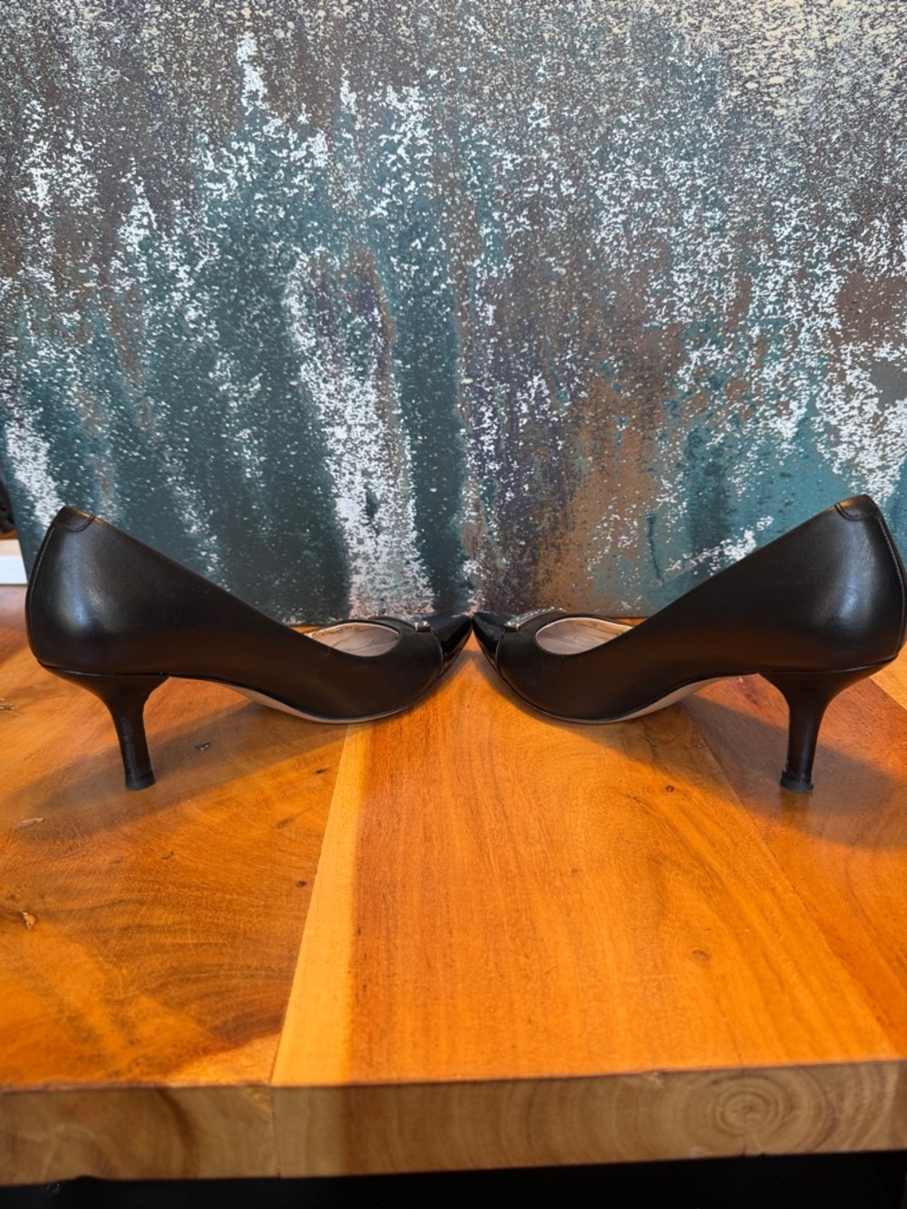 Coach Black Pointed Toe Leather Pumps with Silver Logo Plate - Picture 5 of 14